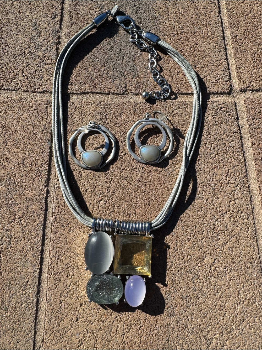Chico’s Statement Multi-Stone Silver-Tone Necklace & Earring Set - Mixed Colors